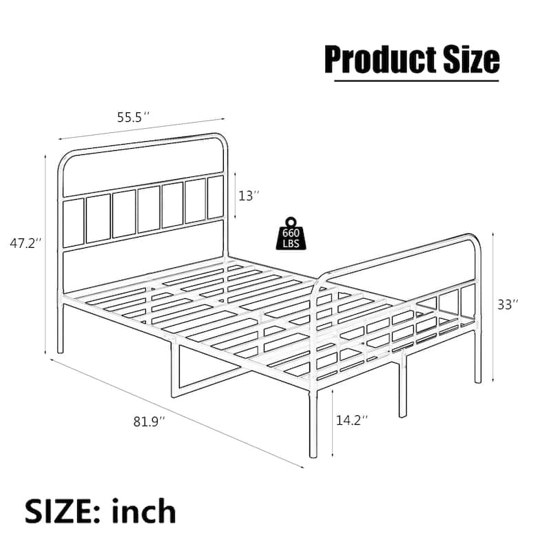 Metal Platform Bed with Wave Shape Wooden Headboard