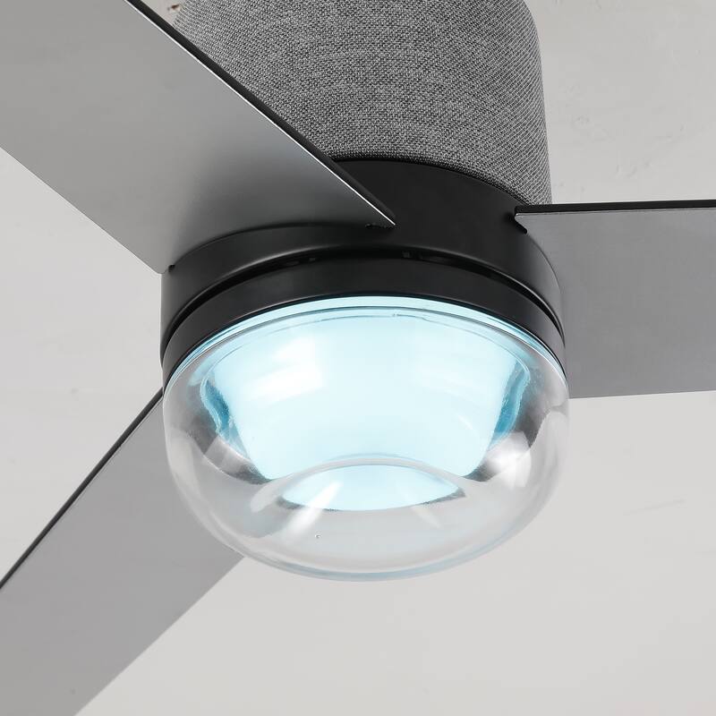 52" Modern Black RGB LED Smart Flush Mount Ceiling Fan with Light and Remote, App Control, Voice Control