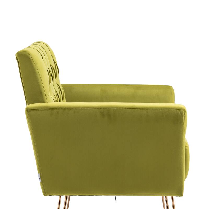 Velvet Upholstered Armchair Single Sofa Modern Tufted Reading Chairs Gold Metal Leg Wingback Chairs for Living Room Bedroom
