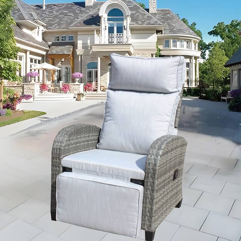 Outdoor Wicker Recliner Chair with Adjustable Backrest and Armrests