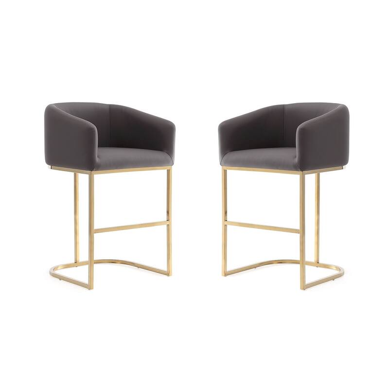 Manhattan Comfort Louvre 36 in. Titanium Gold Stainless Steel Counter Height Bar Stool (Set of 2) - Grey