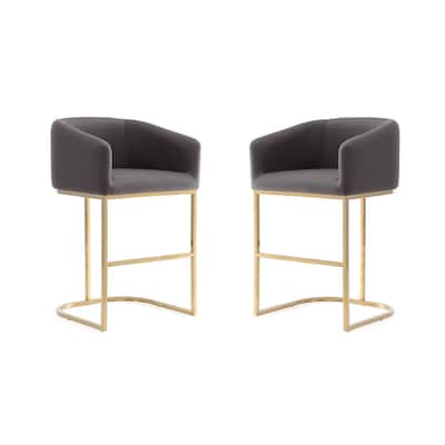 Manhattan Comfort Louvre 36 in. Titanium Gold Stainless Steel Counter Height Bar Stool (Set of 2)