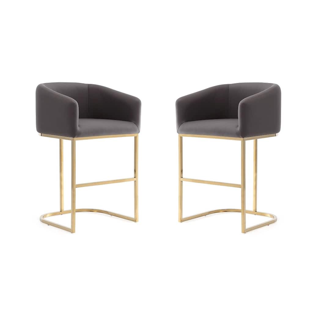 Manhattan Comfort Louvre 36 in. Titanium Gold Stainless Steel Counter Height Bar Stool (Set of 2)