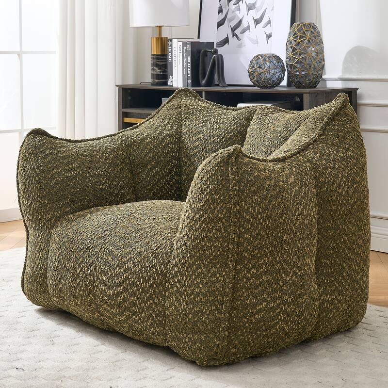 Chenille Square Bean Bag Chair, High Resilience Foam Lounge Chair, Cozy Aldult Lazy Sofa with Curved Armrests and Backrest