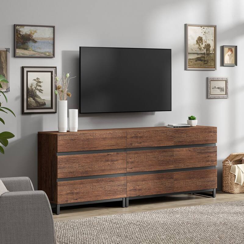 Modern TV Stand for TVs up to 90 inches, 2 in 1 TV Console with 9 Drawers, Media Console for Living Room, Bedroom
