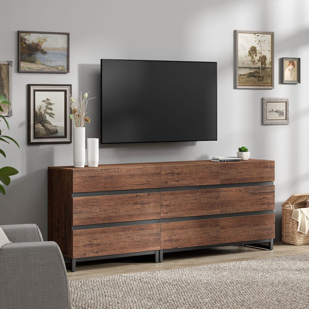 Modern TV Stand for TVs up to 90 inches, 2 in 1 TV Console with 9 Drawers, Media Console for Living Room, Bedroom