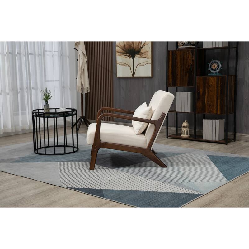 Upholstered Accent Chair with Lumbar Pillow, Living Room Chairs with Solid Wood Frame, Lounge Reading Armchair