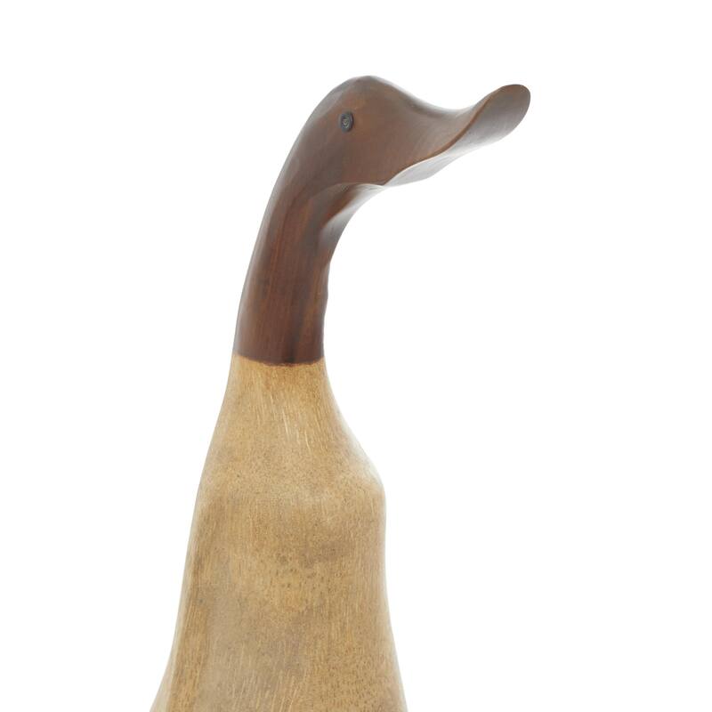 Bamboo Brown Wood Duck Decorative Sculpture - Set of 2 White or Black - Roche River Decor