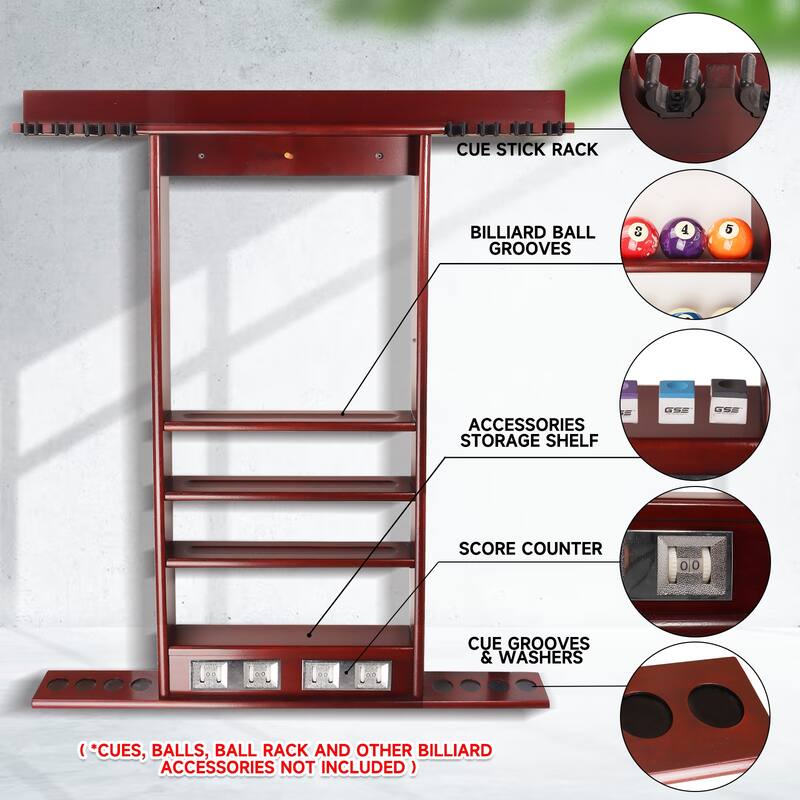 GSE™ 8-Pool Cue Wall Mounting Billiard Cue Rack, Hanging Wall Mounted Pool Cue Stick Holder with Score Counter