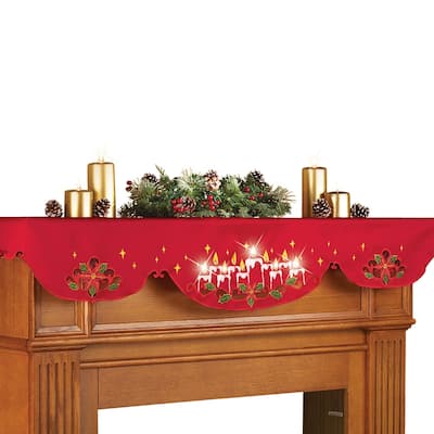 Lighted Christmas Candles Mantel Scarf Decor - 9.250 x 6.380 x 1.250