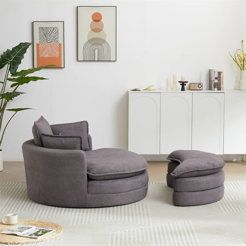 Modern Swivel Accent Barrel Chair with Storage Ottoman Chenille Fabric