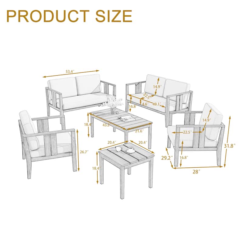 Teak Wood 6-Piece Outdoor Conversation Set with Table