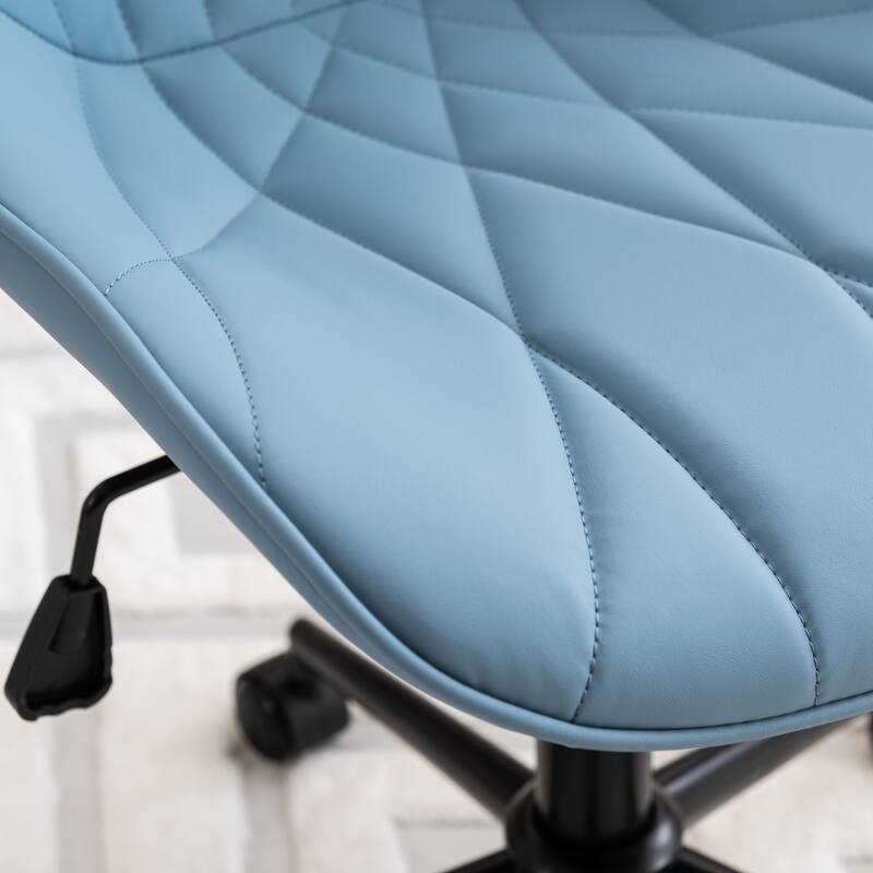 Armless Swivel Office Chair, Faux Leather Task Chairs with Wheels
