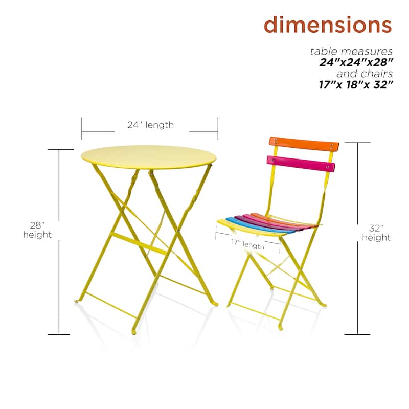 Alpine Corporation Indoor/Outdoor 3-Piece Bistro Set Folding Table and Chairs Patio Seating