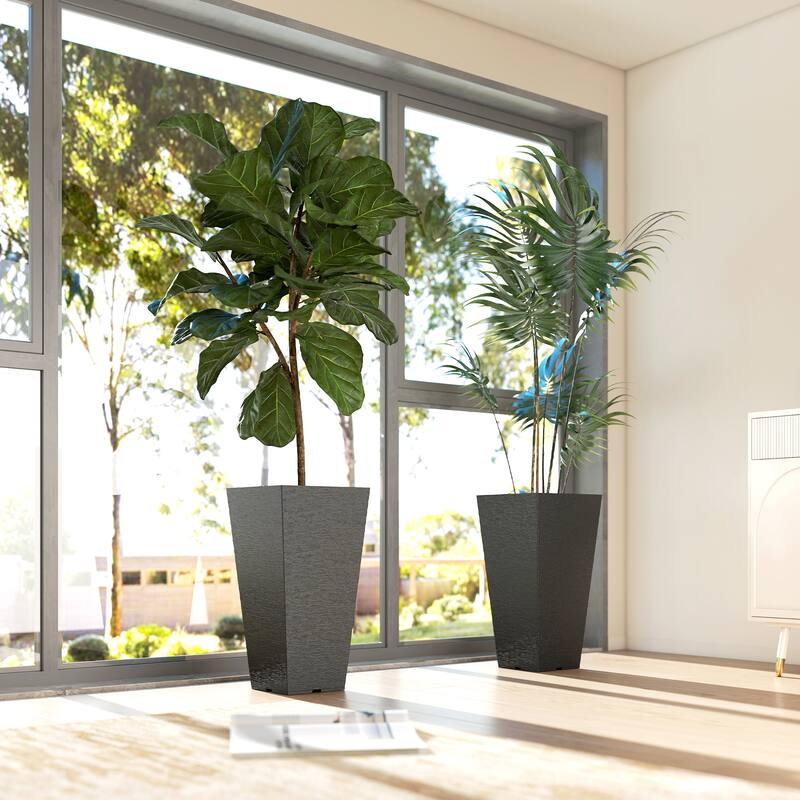 Outsunny 23 Inch Tall Planters for Outdoor Plants, Set of 2,Weather and UV Resistant Stackable Tapered Large Planters