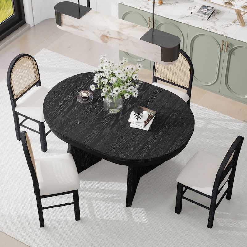 5-Piece Round Dining Set with 4 Upholstered Chairs and Extendable Table for Family Meals and Gatherings