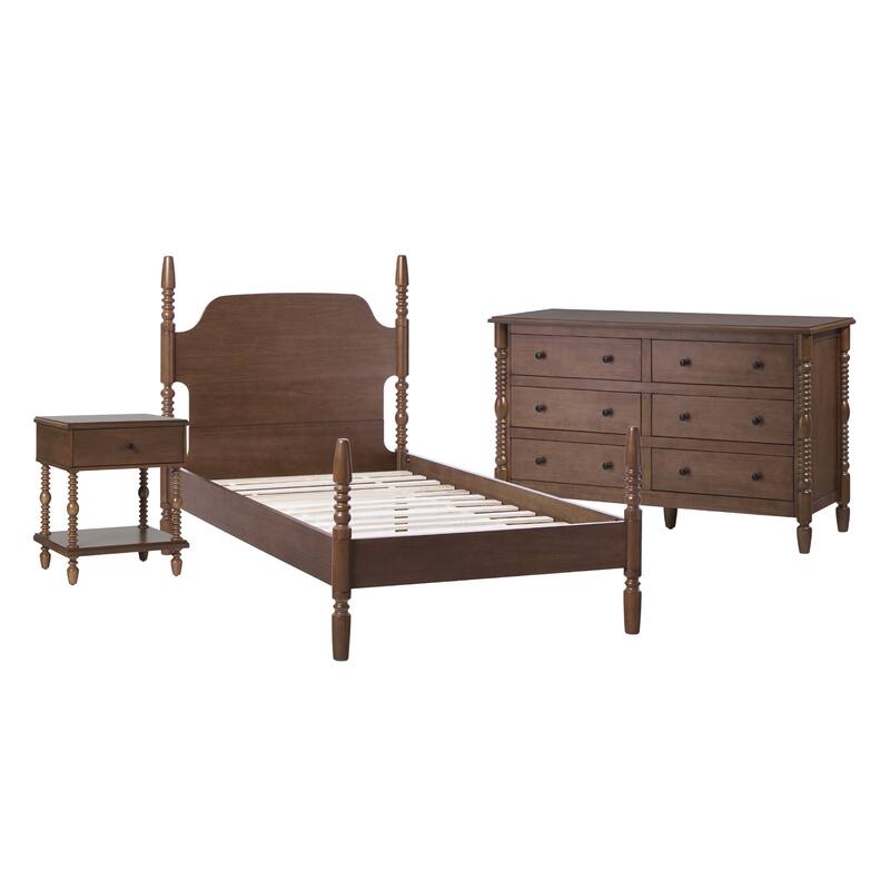Walker Edison Twin Bed with Dresser and 1-Drawer Nightstand Bedroom Set