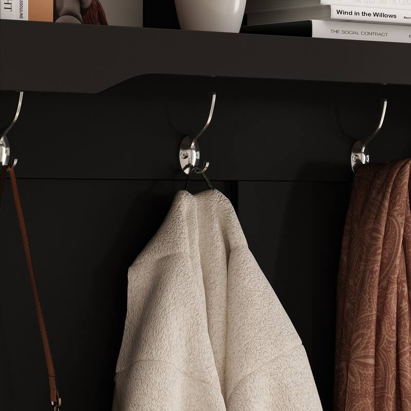 Cubby Wide Hall Tree With Bench Coat Hook 17.3" D x 39.8" W x 67.1" H