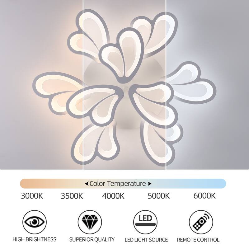 Indoor Modern Dimmable LED Semi-Flush Mount Ceiling Light Fixture with Remote and Creative Flower Lampshade