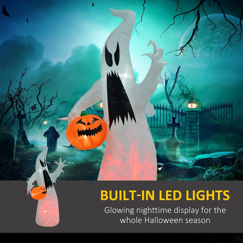6 ft Inflatable Halloween Ghost Decoration Holding Pumpkin with LED Lights Waterproof Polyester for Indoor and Outdoor Use