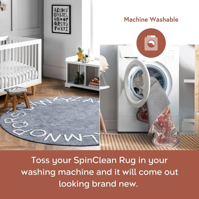 Nuloom Alphabet SpinClean Washable Round Rug
