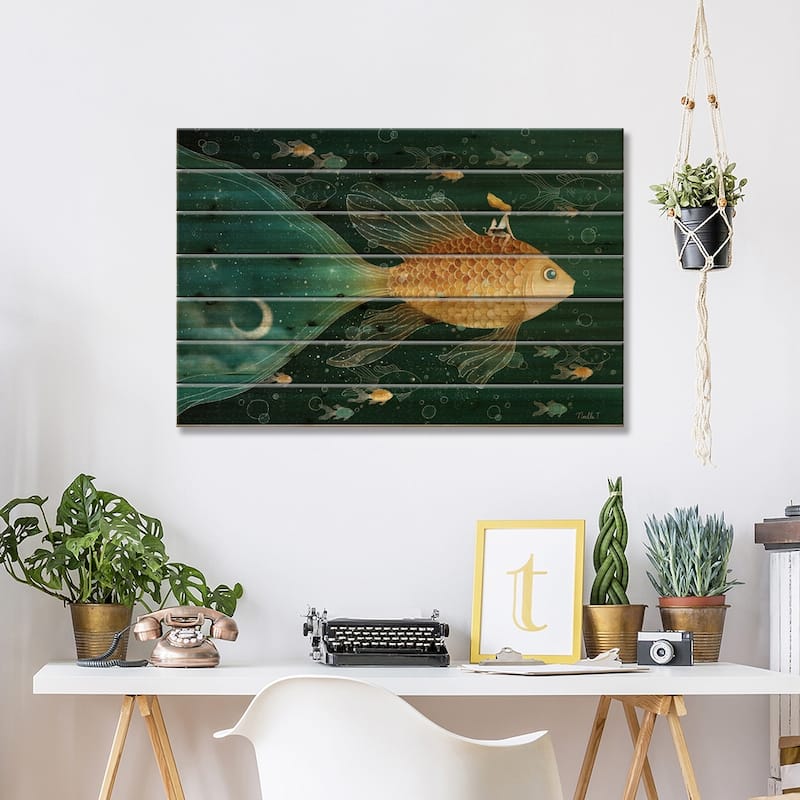 Riding Through The Night Sky Print On Wood by Noelle. T - Multi-Color