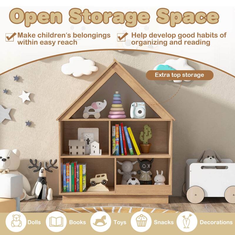 Costway Wooden Kids Dollhouse Bookshelf with Open Shelves - See Details