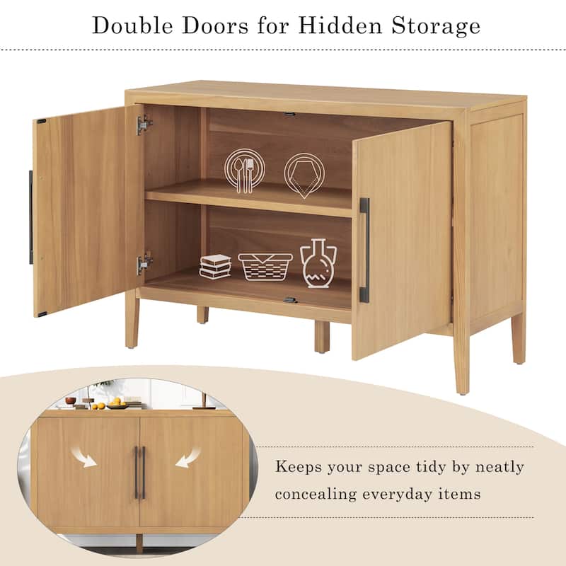 47.25"Sideboard with Pine Veneer and 2 Doors, Retro Buffet with Adjustable Feet, Wooden Storage Cabinet with Metal Handles