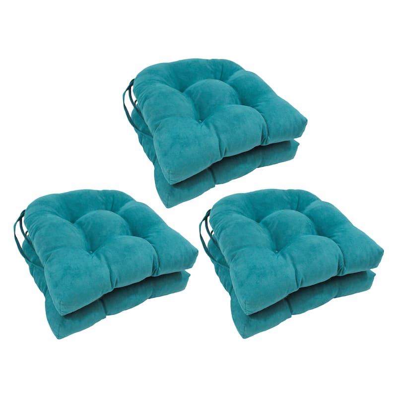 16-inch U-shaped Indoor Microsuede Chair Cushions (Set of 2, 4, or 6) - Set of 6 - Aqua Blue