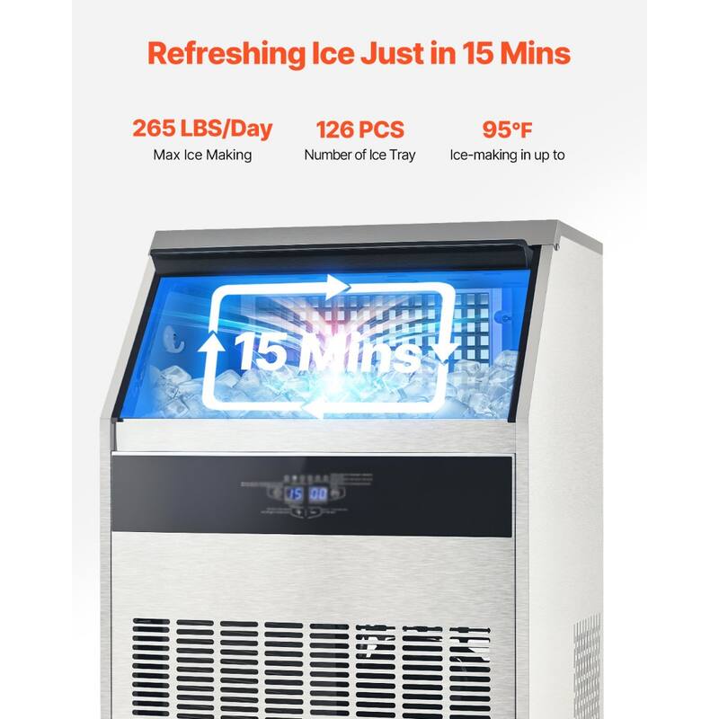 Silver Freestanding Ice Maker Machine with 88 lbs Storage and Self-Cleaning LED Digital Panel - 26 x 24 x 36.4 in