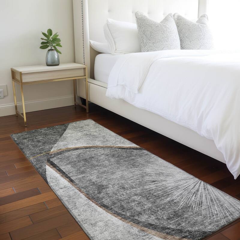 Machine Washable Indoor/ Outdoor Chantille Abstract Rug - Grey - 2'3" x 7'6"