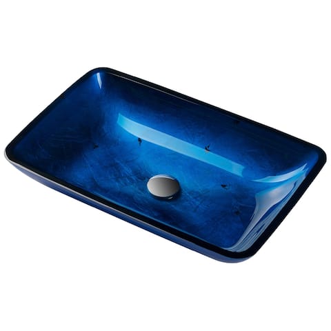 KRAUS Irruption Blue 22 in. Rectangle Glass Glass Vessel Bathroom Sink