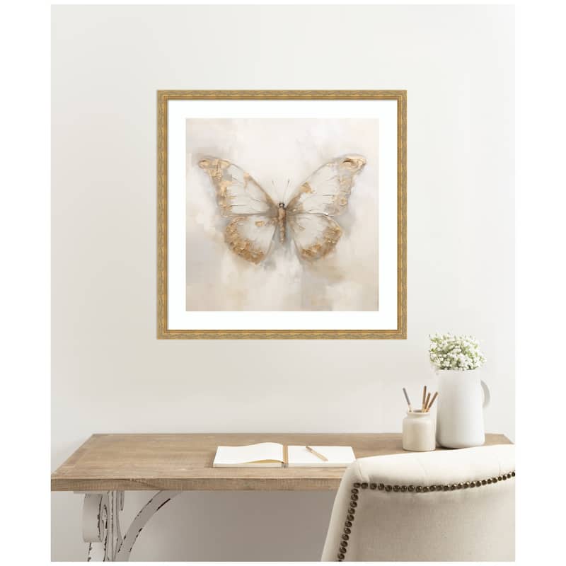 Kate and Laurel Framed Art Butterfly Neutral 2 by The Creative Bunch Studio