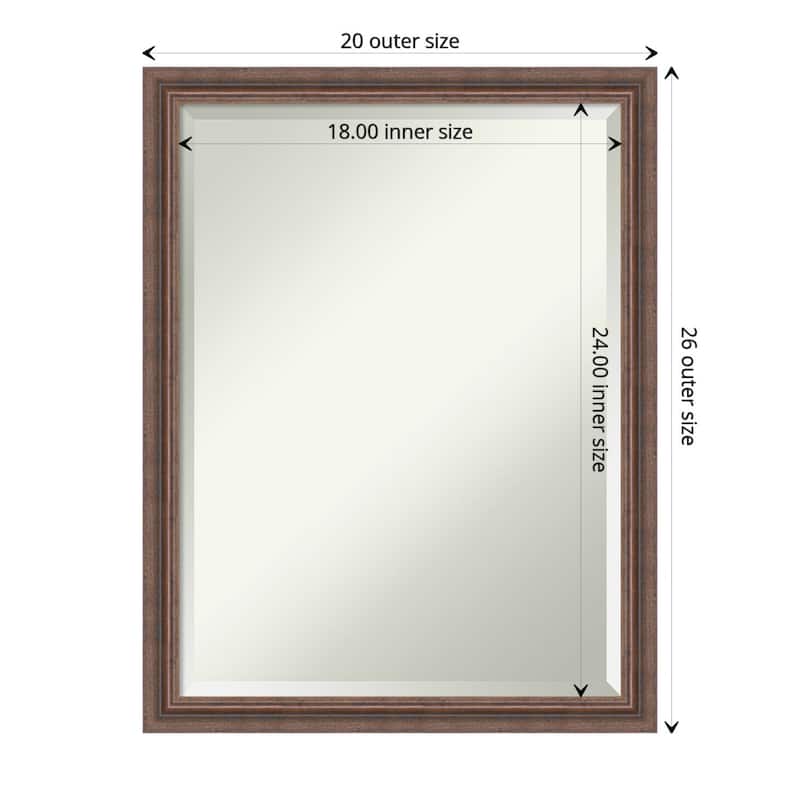 Beveled Wood Bathroom Wall Mirror - Distressed Rustic Brown Frame - Distressed Rustic Brown - Outer Size: 20 x 26 in