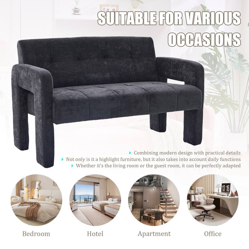 HOMEFUN Chenille Upholstered Tufted Comfortable Wood Frame Loveseats Sofa with Dual Armrests