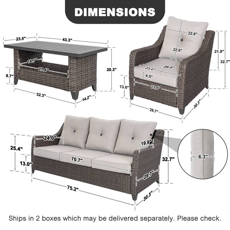 Patio 4-Piece Conversation Set Wicker Sofa Set with Soft Cushions