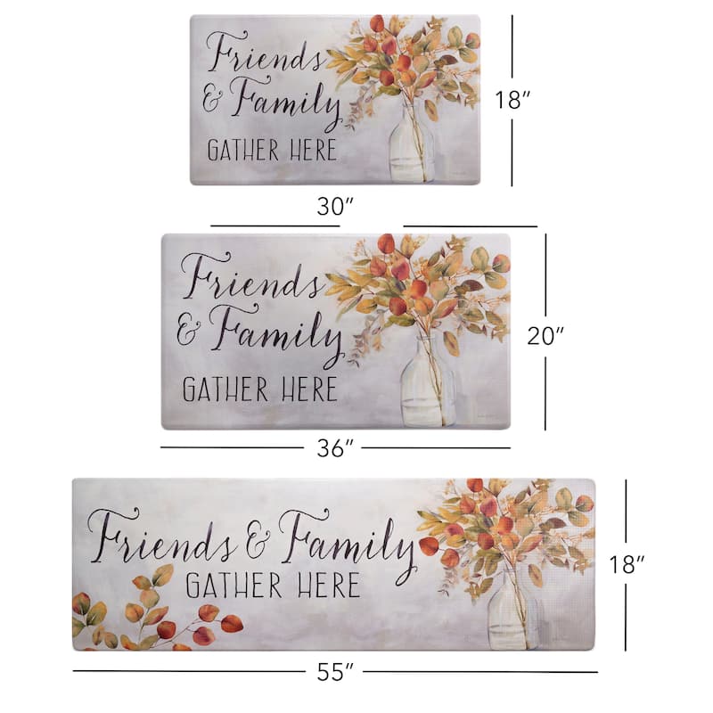SoHome Cozy Living Friends and Family Gather Eucalyptus Floral Anti-Fatigue Kitchen Mat, Grey/Yellow