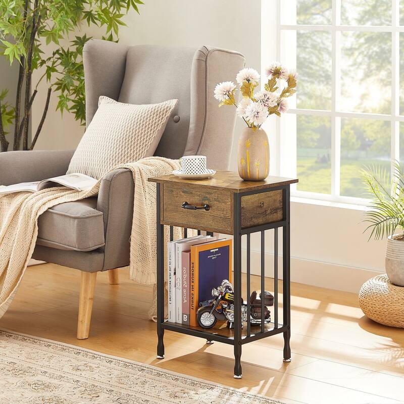 VECELO Modern Nightstand with Drawer and Storage Shelf