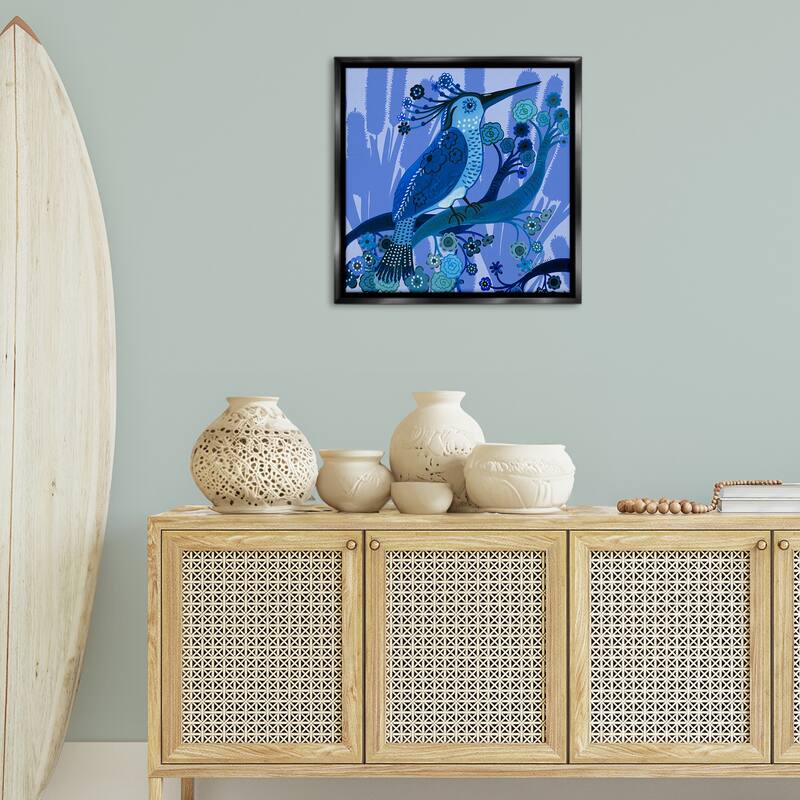 Stupell Folk Style Blue Bird Framed Floater Canvas Wall Art Design By Kay Widdowson