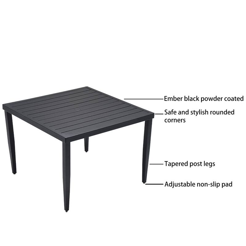 5 Piece Outdoor Aluminum Patio Dining Set, 40" Square Dining Table with Umbrella Hole, 4 Dining Chairs with Removable Cushions