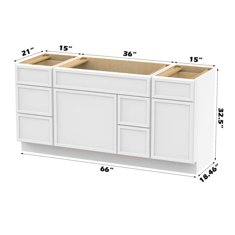 Vanity Art 66" Birch Freestanding Bathroom Vanity Cabinet without Top