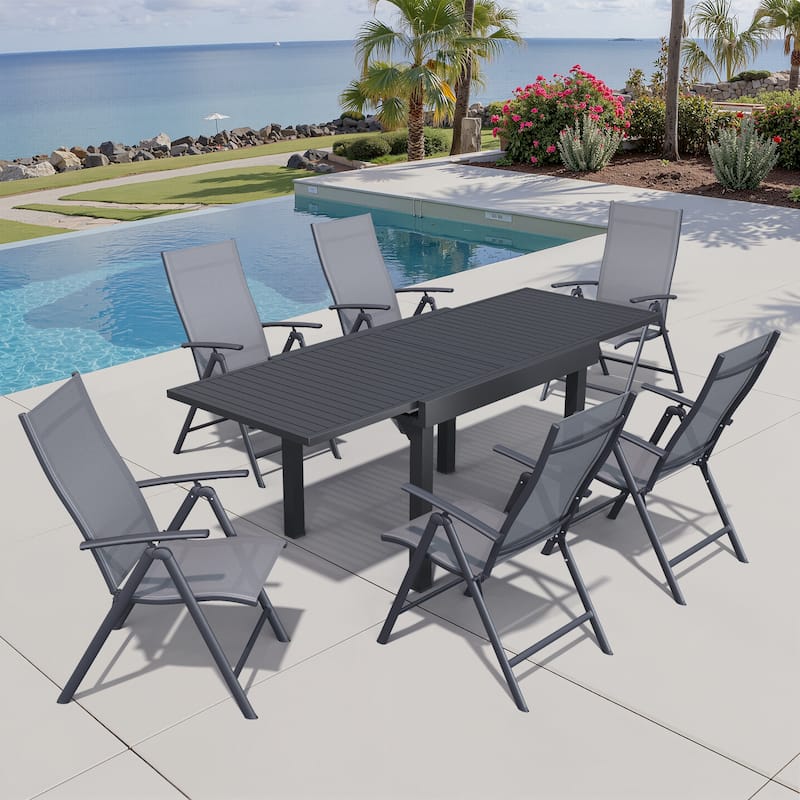 Outdoor 5/7/9-Piece Aluminum Patio Dining Set with Expandable Table and Folding Chairs