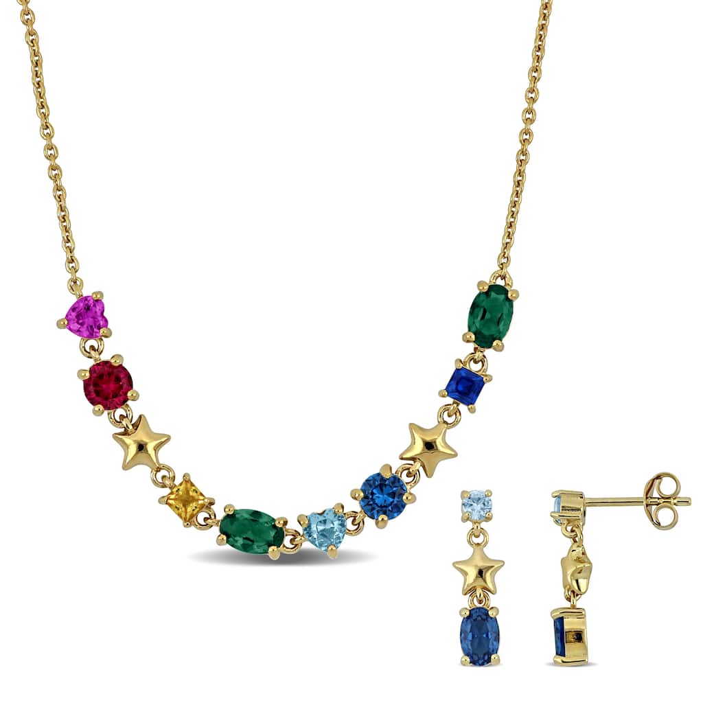 Miadora Yellow Silver 3 1/4TGW Multi-Gemstone Necklace and Earrings Set