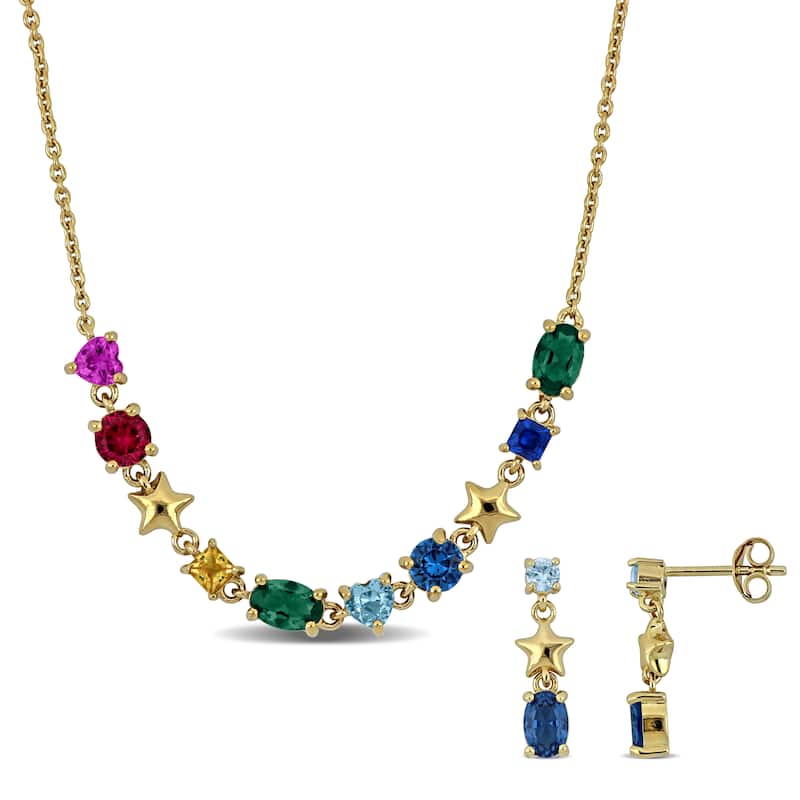 Miadora Yellow Silver 3 1/4TGW Multi-Gemstone Necklace and Earrings Set - Blue