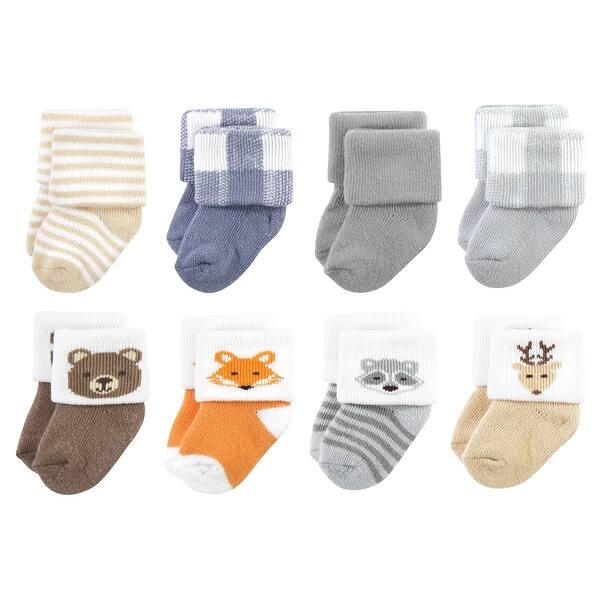 slide 1 of 1, Hudson Baby Infant Boy Cotton Rich Newborn and Terry Socks, Woodland 0-6 Months - Woodland