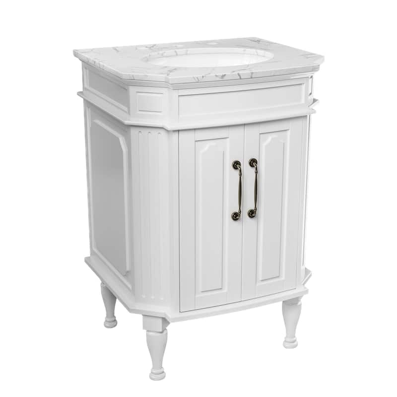 Elegant 24-Inch European Bathroom Vanity with Gold Accents and Marble-Style Sink