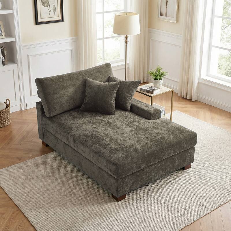 Plush Chenille Single Modular Sectional Sofa Chaise with Pillows