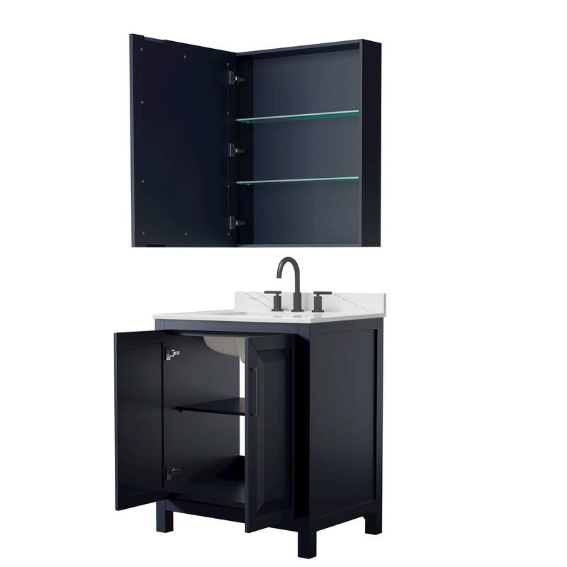 Daria 30-inch Single Vanity, 3 Hole Quartz Top, Med Cabinet