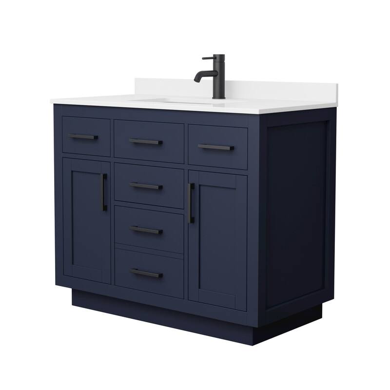 Wyndham Collection WCG262642S-QTZ-UNSMXX Beckett TK 42" Free Standing - Dark Blue / White Quartz Top / Matte Black