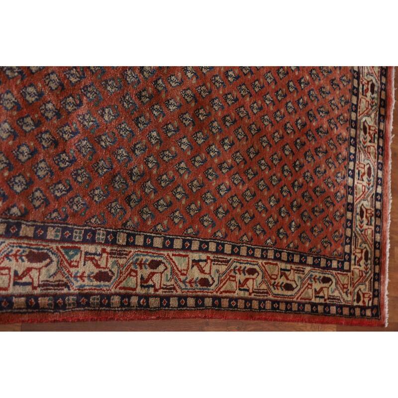 Hand Knotted Oriental 100% Wool Carpet Traditional All-Over Red Botemir Runner Rug - 10' 3'' X 3' 4''
